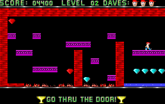 Dangerous Dave (1990) - Cada desplazamiento de mapa en PC implica redibujar la pantalla entera, tal y como se ve en esta secuencia a cámara lenta