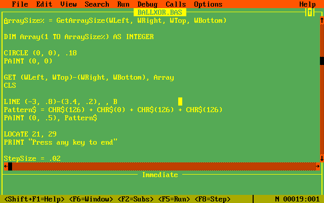 QuickBASIC 4.5 con los colores alterados y mi configuración deseada