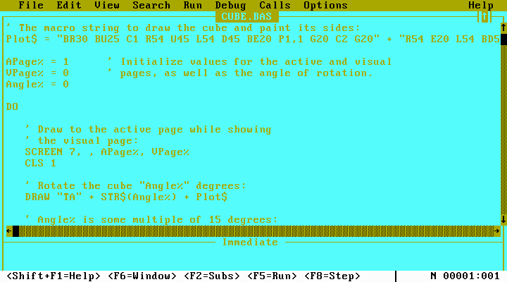QuickBASIC 4.5 con los nuevos colores alterados
