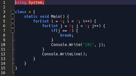 Demostración de break en un bucle anidado